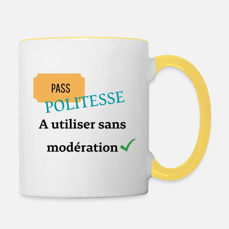Pass politesse à utiliser sans modération - Mug contrasté - blanc/jaune