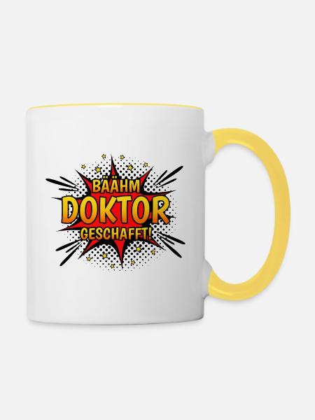Bäähm Doktor Geschafft - Tasse zweifarbig - Weiß/Gelb