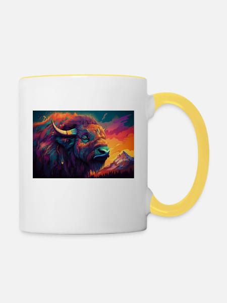 verträumter Büffel - Tasse zweifarbig - Weiß/Gelb