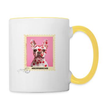 Heartbreaker - French Bulldog with Hearts - Contrasting Mug - white/yellow - Right