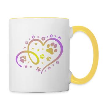 Herz mit Pfötchen und Sternen - Tasse zweifarbig - Weiß/Gelb - Rechts