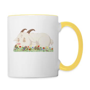 Schlafende Ziege - Tasse zweifarbig - Weiß/Gelb - Rechts