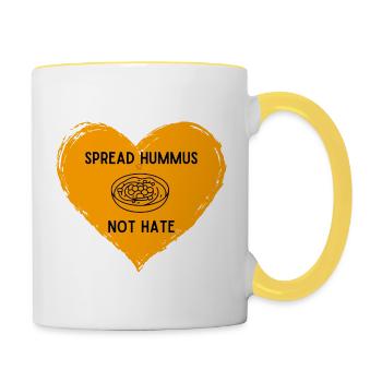 Répandez le houmous, pas la haine - l’amour tout à la fois - Mug contrasté - blanc/jaune - Droite