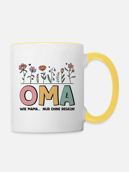 Oma Wie Mama Nur Ohne Regeln - Tasse zweifarbig - Weiß/Gelb