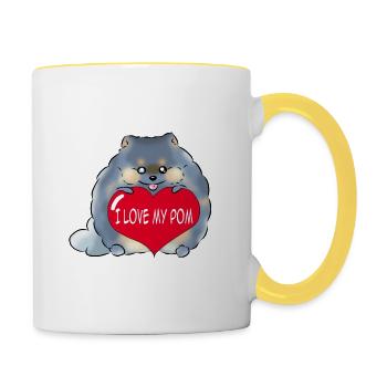 Ich liebe meine Pom Merle - Tasse zweifarbig - Weiß/Gelb - Rechts