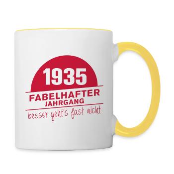 Fabelhafter Jahrgang 1935 geboren - Tasse zweifarbig - Weiß/Gelb - Rechts