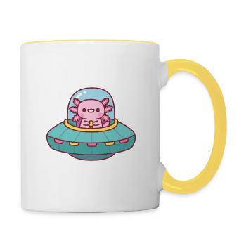 Cute Axolotl Flying A Spaceship - Contrasting Mug - white/yellow - Right