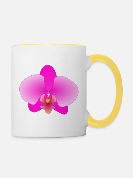 Rosa Orchidee - Tasse zweifarbig - Weiß/Gelb