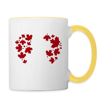 Motif de cœur de feuille d’érable - Mug contrasté - blanc/jaune - Droite