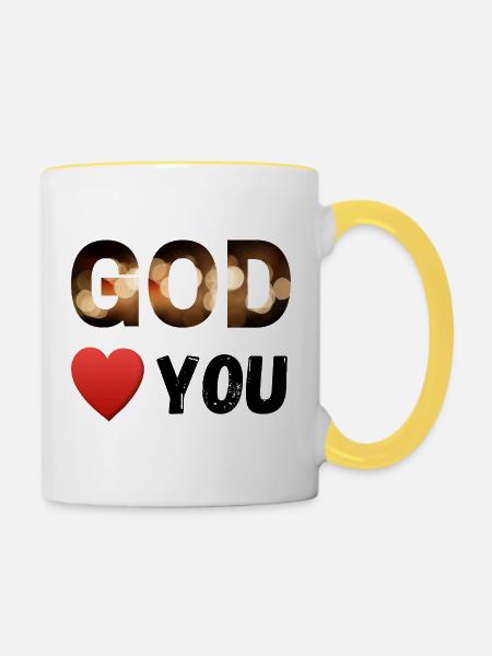 Gott liebt dich - Tasse zweifarbig - Weiß/Gelb