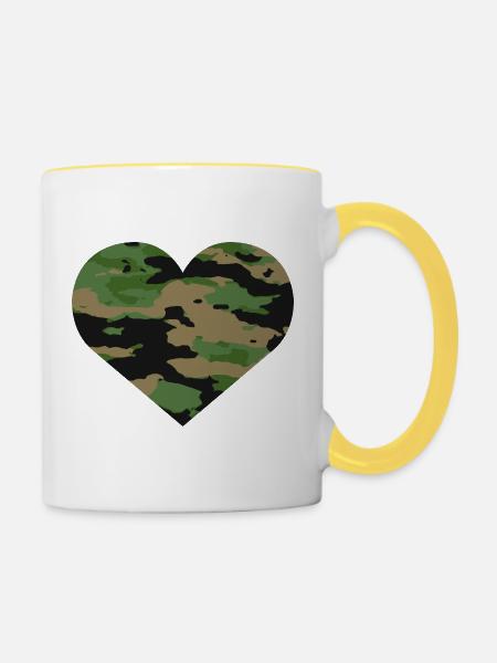 Camouflage Herz Design - Tasse zweifarbig - Weiß/Gelb