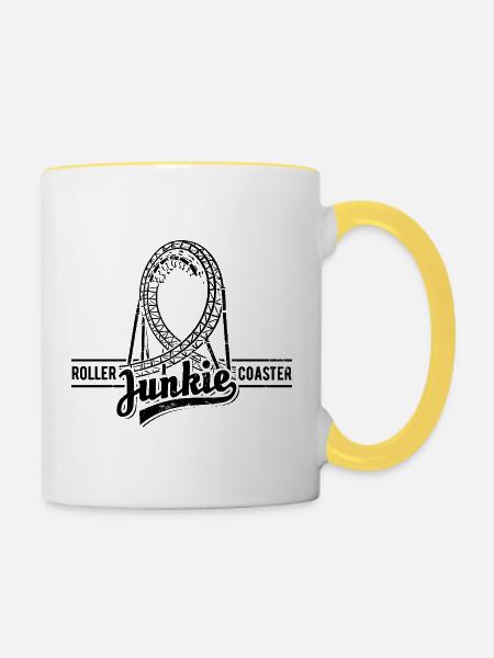 Rollercoaster Junkie - Achterbahn - Looping - Tasse zweifarbig - Weiß/Gelb