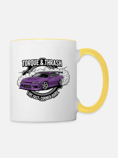 Torque & Thrash - Tasse zweifarbig - Weiß/Gelb