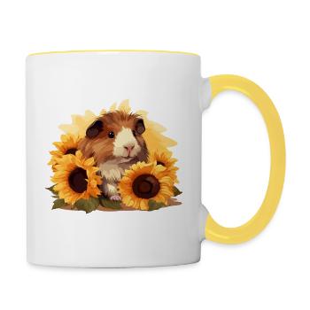playful guinea pig motif with sunflowers - Contrasting Mug - white/yellow - Right