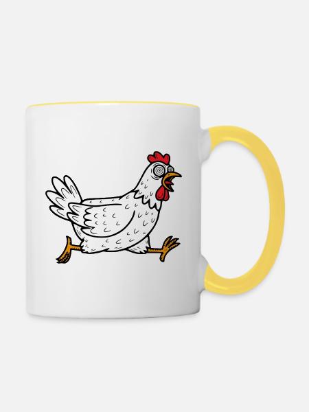 Verrücktes Huhn - Tasse zweifarbig - Weiß/Gelb