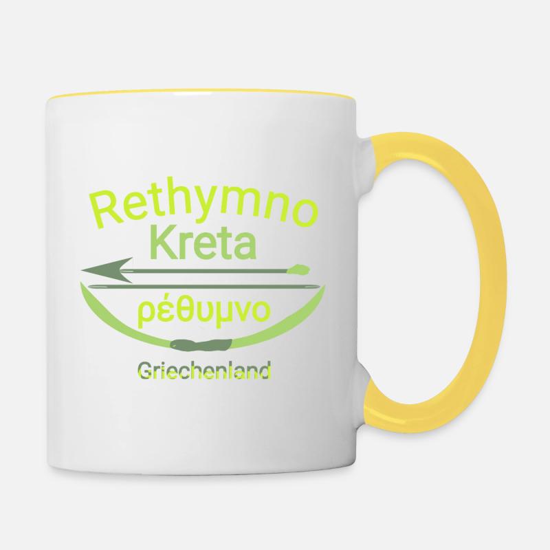 Rethymno Crete with bow and arrow Trendy cool - Contrasting Mug - white/yellow