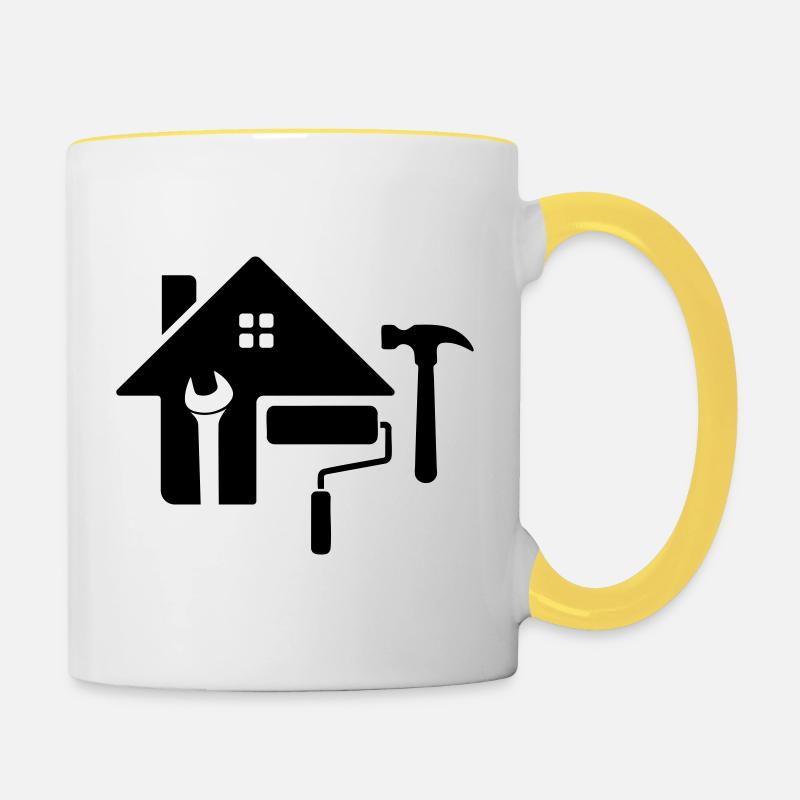 Craftsman Logo – Hammer, Key & Paint Roller - Contrasting Mug - white/yellow