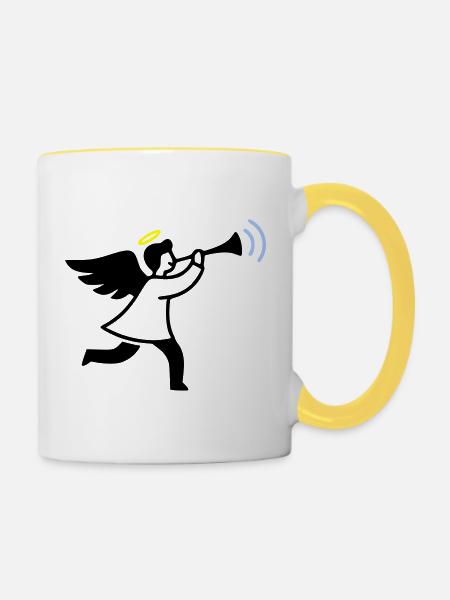 Engel mit Trompete - Tasse zweifarbig - Weiß/Gelb