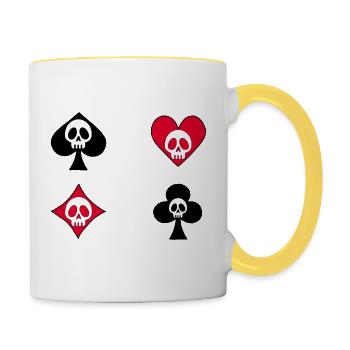 Totenkopf auf Spielkarten - Tasse zweifarbig - Weiß/Gelb - Rechts