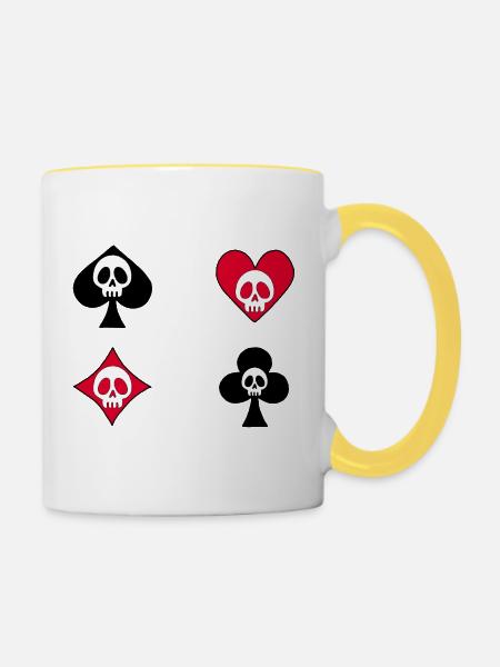 Totenkopf auf Spielkarten - Tasse zweifarbig - Weiß/Gelb