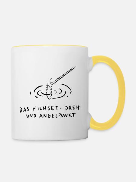 Das Filmset, Dreh und Angelpunkt - Tasse zweifarbig - Weiß/Gelb