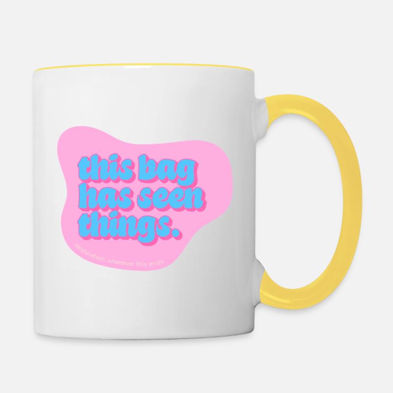 Funny Typography Design – This Bag Has Seen Things - Contrasting Mug - white/yellow