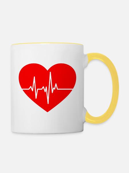 Herzschlag-Design mit EKG-Linie - Tasse zweifarbig - Weiß/Gelb