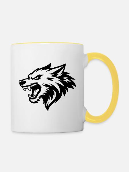 Wolf Kopf - Tasse zweifarbig - Weiß/Gelb