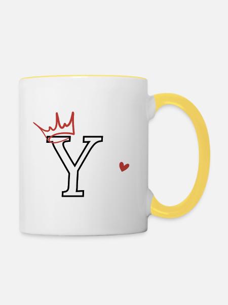 Buchstabe y Kronenherz - Tasse zweifarbig - Weiß/Gelb