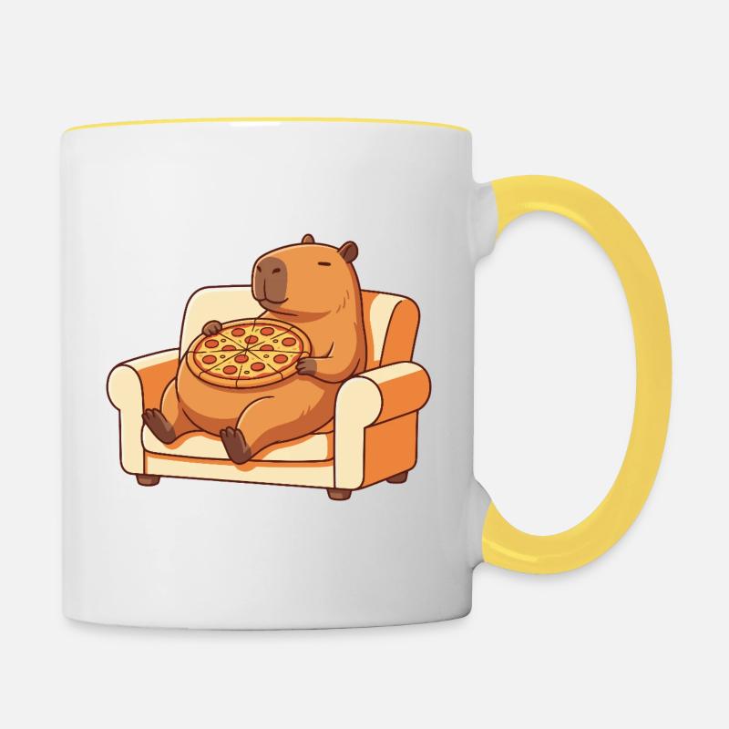 Pizza Capybara sur le canapé - Mug contrasté - blanc/jaune