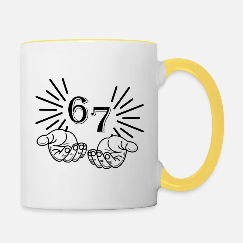 67 Meme Hands, Viral Statement Design - Contrasting Mug - white/yellow