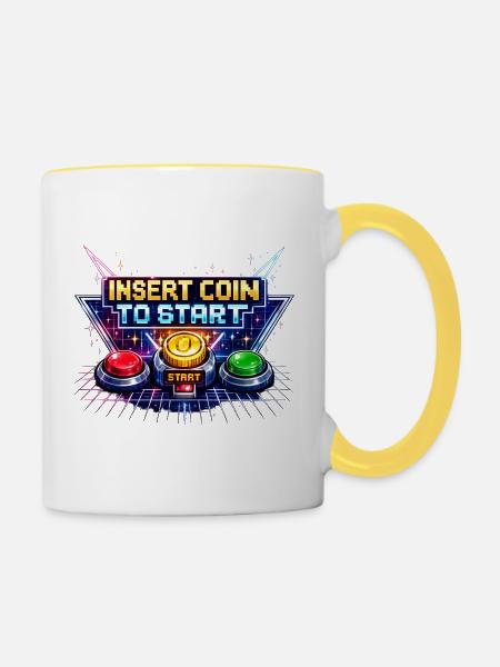 Arcade Startknopf Neon Retro - Tasse zweifarbig - Weiß/Gelb