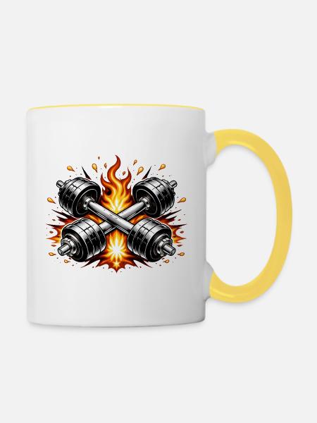 Flammende Hanteln - Tasse zweifarbig - Weiß/Gelb