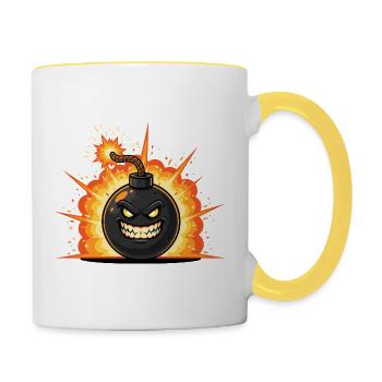Dessin animé de bombe explosive avec un sourire - Mug contrasté - blanc/jaune - Droite
