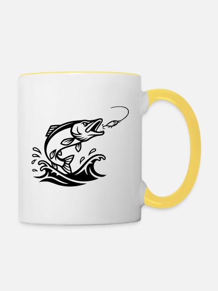 Hecht Raubfisch Silhouette - Tasse zweifarbig - Weiß/Gelb