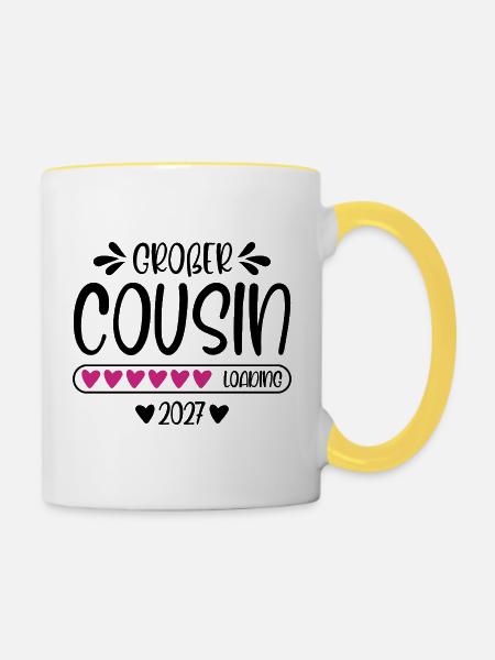 Großer Cousin 2027 loading Herzchen Ladebalken - Tasse zweifarbig - Weiß/Gelb