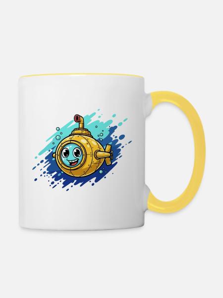 Kunterbuntes Uboot Cartoon - Tasse zweifarbig - Weiß/Gelb