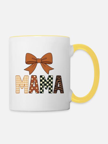 Bunte, verspielte MAMA-Texte mit mädchenhafter Schleife - Tasse zweifarbig - Weiß/Gelb