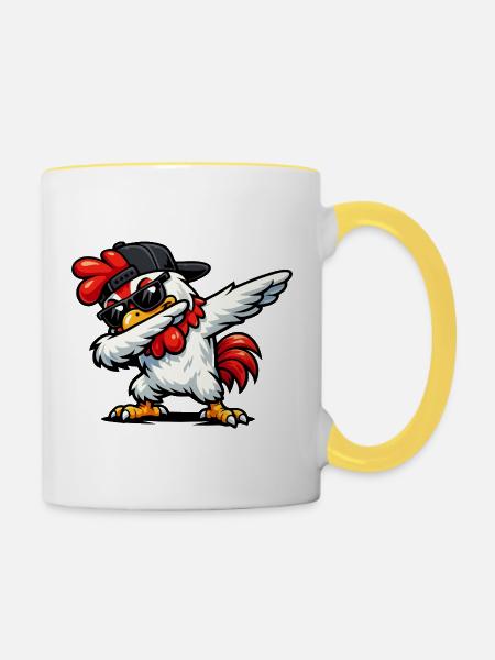 Dabbing Rooster - Tasse zweifarbig - Weiß/Gelb