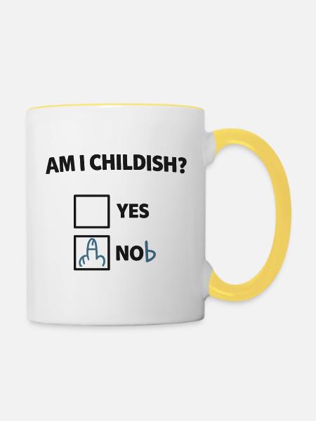 Bin ich kindisch? Ironischer Check - Tasse zweifarbig - Weiß/Gelb