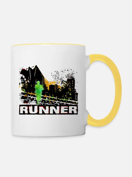 Läufer - Tasse zweifarbig - Weiß/Gelb