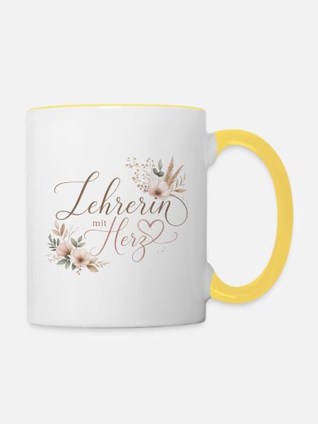 Lehrerin mit Herz! - Tasse zweifarbig - Weiß/Gelb