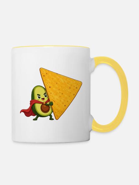 Avocado Held und Chip - Tasse zweifarbig - Weiß/Gelb