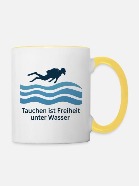Tauchen ist Freiheit Unter Wasser - Tasse zweifarbig - Weiß/Gelb