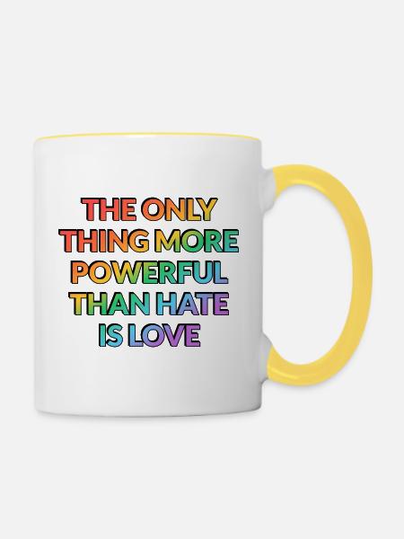 Mächtige Liebe über Hass - Tasse zweifarbig - Weiß/Gelb