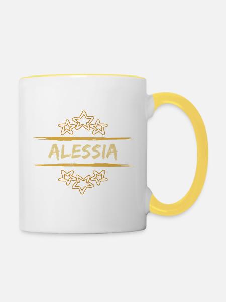 Geburtsname Alessia - Tasse zweifarbig - Weiß/Gelb