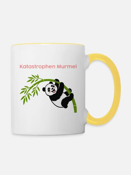 Katastrophen Murmel: Panda am Bambus - Tasse zweifarbig - Weiß/Gelb