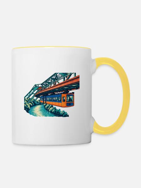 Wuppertaler Schwebebahn Retro - Tasse zweifarbig - Weiß/Gelb