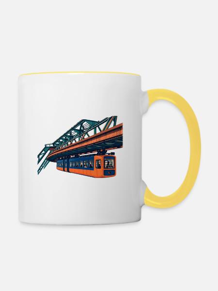 Wuppertaler Schwebebahn Risograph - Tasse zweifarbig - Weiß/Gelb