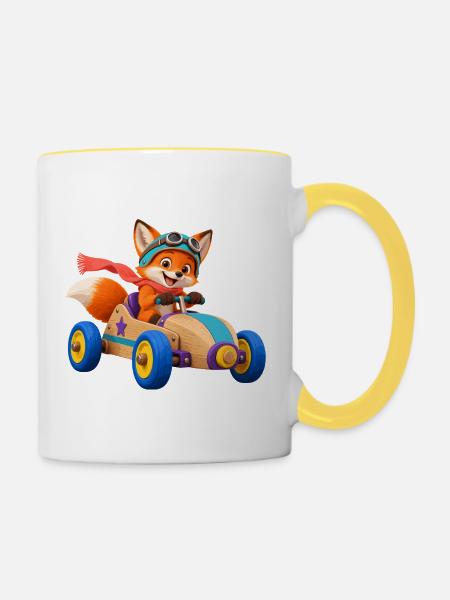 Fuchs Rennwagen Abenteuer - Tasse zweifarbig - Weiß/Gelb